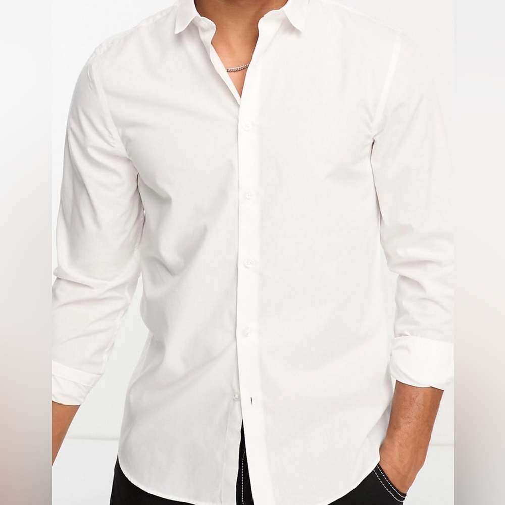 new look long sleeve poplin shirt in white men size large